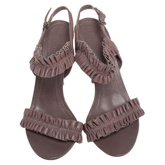 Burberry Brown Leather Ruffle Sandals Size 37 - Picture 3 of 4